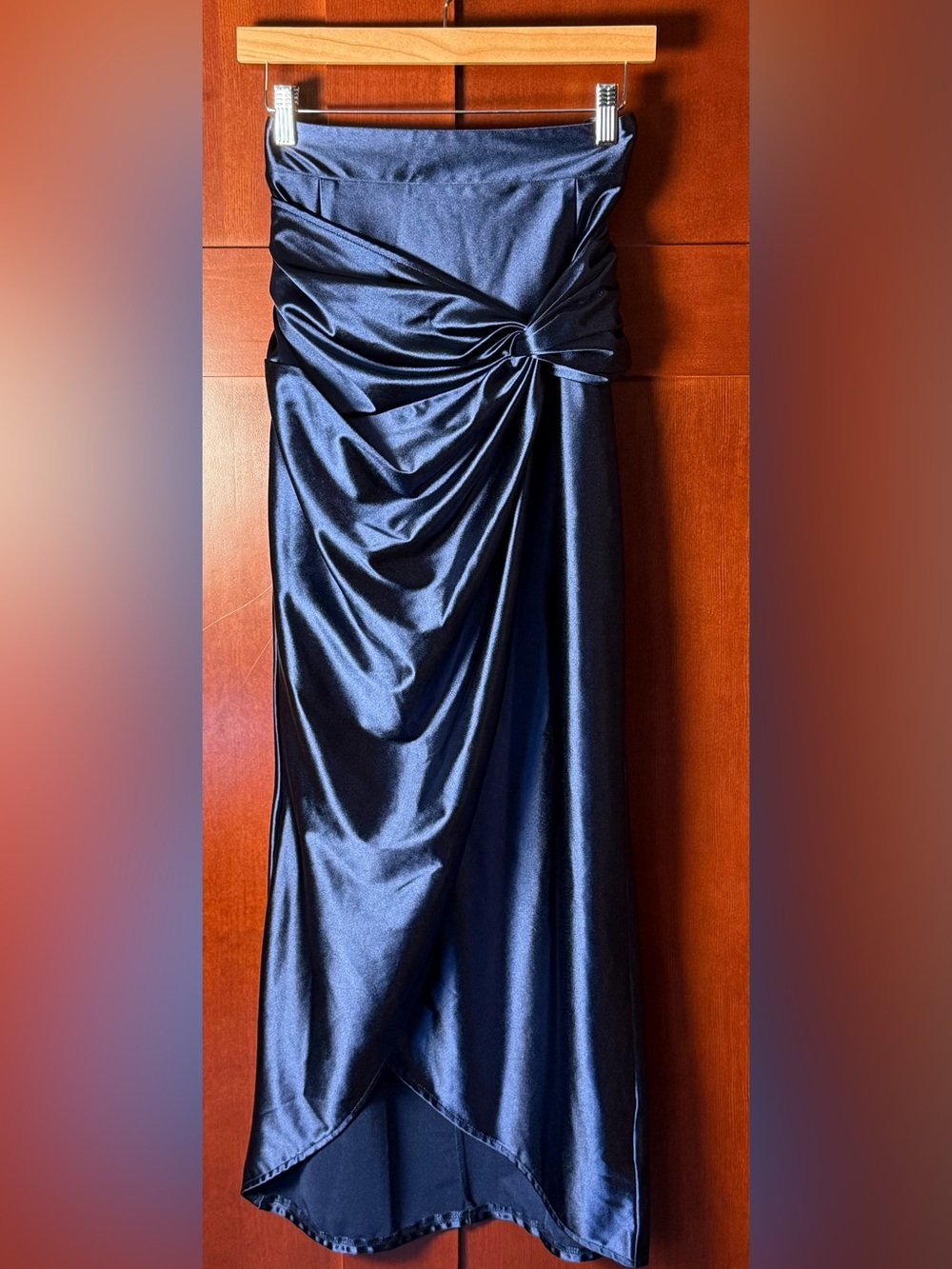 SHEIN Navy High-Low Satin Faux Wrap Maxi Skirt Size XL (12)